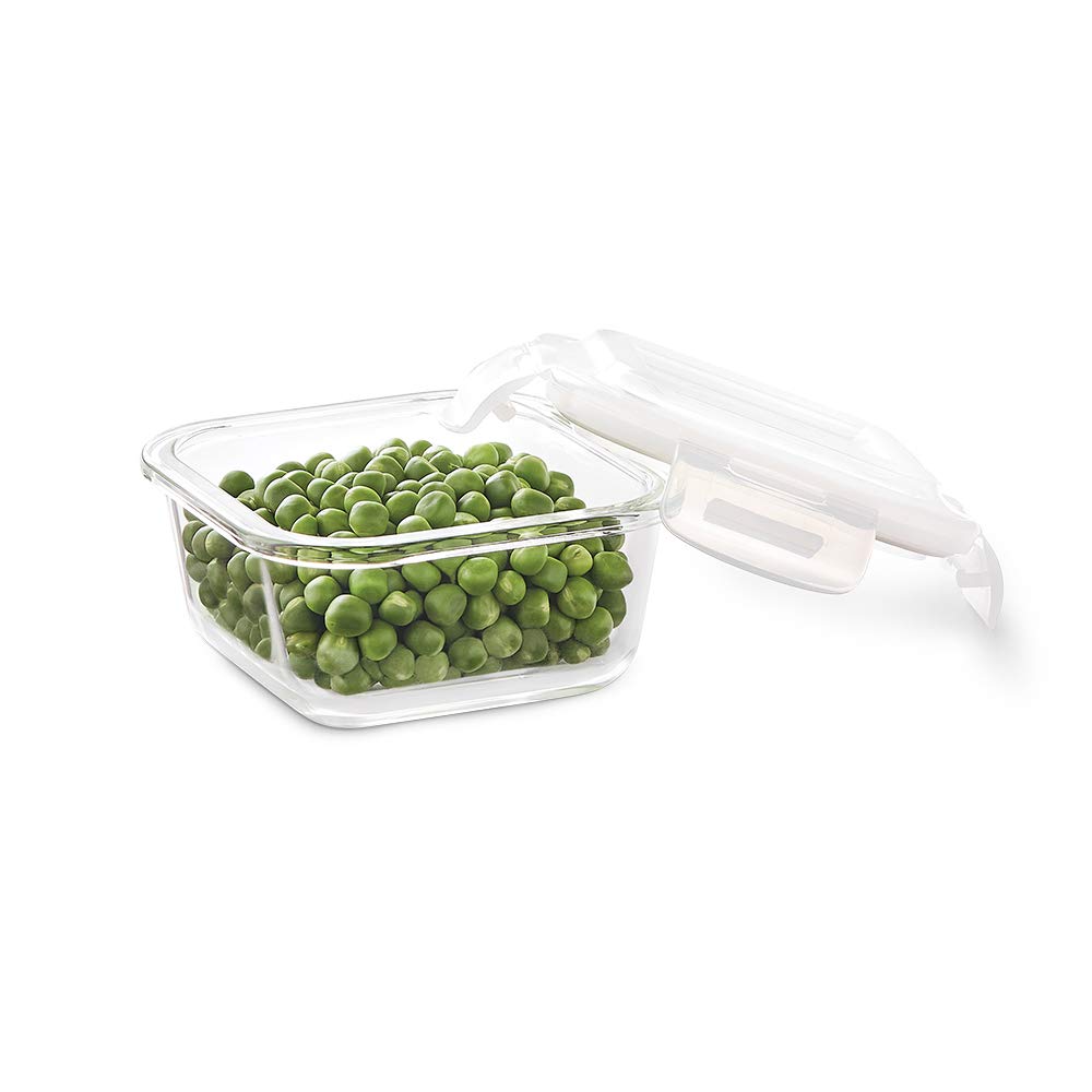 Borosil Klip N Store Square Glass Storage Container | Microwave & Oven Safe | Transparent | 1 Pc