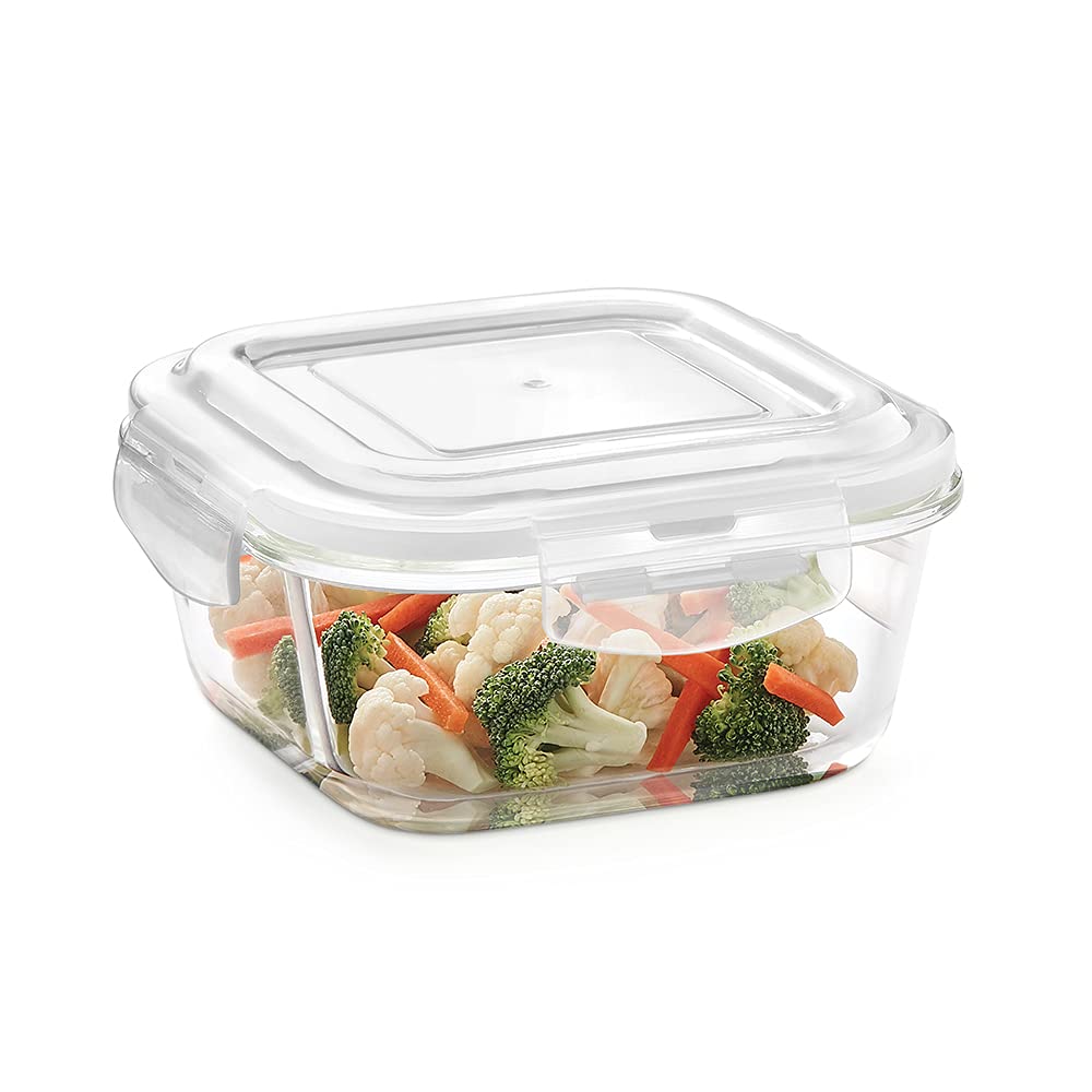 Borosil Klip N Store Square Glass Storage Container | Microwave & Oven Safe | Transparent | 1 Pc