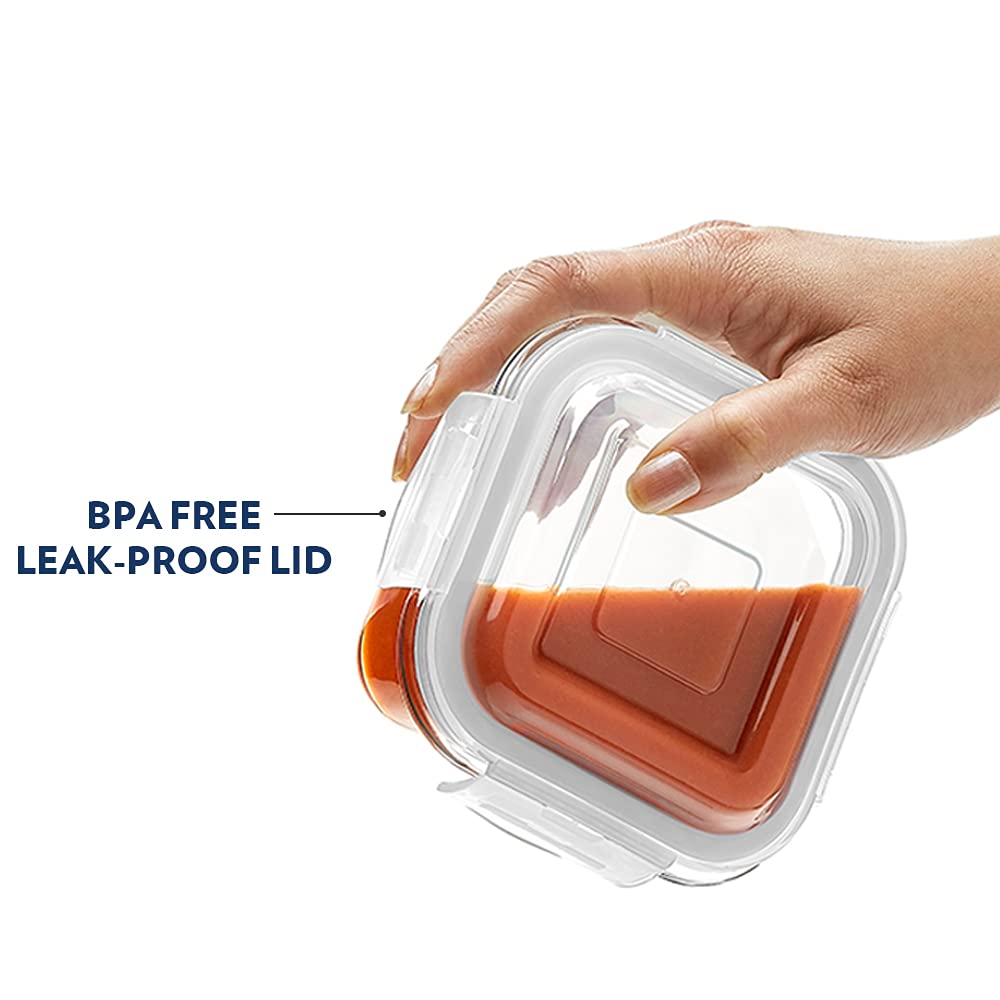 Borosil Klip N Store Square Glass Storage Container | Microwave & Oven Safe | Transparent | 1 Pc