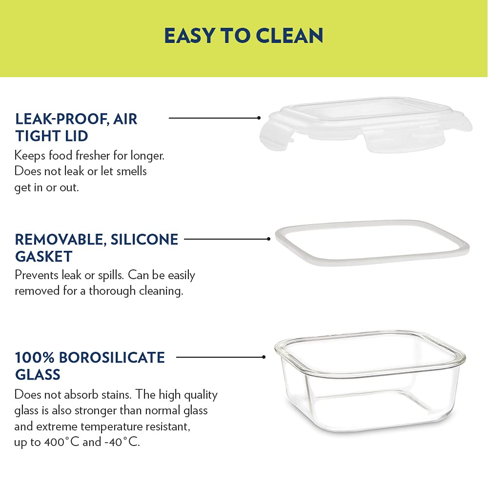 Borosil Klip N Store Square Glass Storage Container | Microwave & Oven Safe | Transparent | 1 Pc