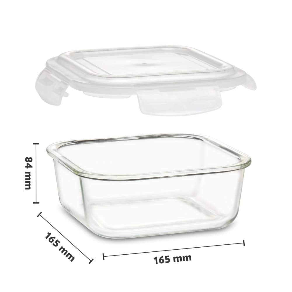 Borosil Klip N Store Square Glass Storage Container | Microwave & Oven Safe | Transparent | 1 Pc