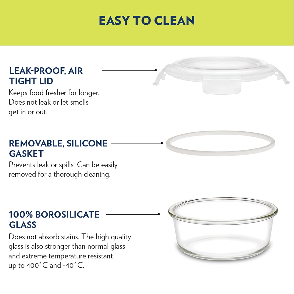 Borosil Klip N Store Round Glass Storage Container | Microwave & Oven Safe | Transparent | 1 Pc