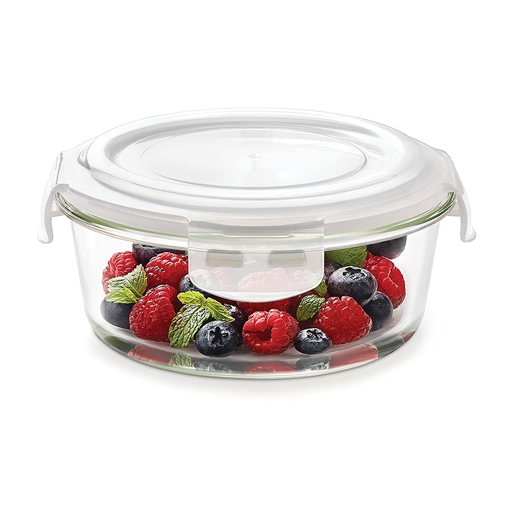 Borosil Klip N Store Round Glass Storage Container | Microwave & Oven Safe | Transparent | 1 Pc