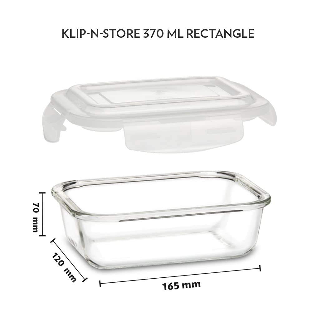 Borosil Klip N Store Rectangular Glass Storage Container | Microwave & Oven Safe | Transparent | 1 Pc