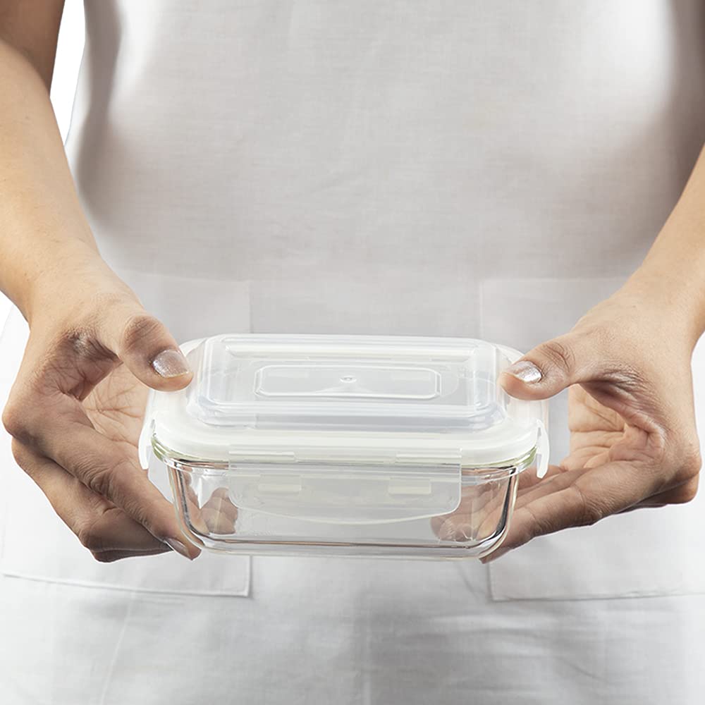 Borosil Klip N Store Rectangular Glass Storage Container | Microwave & Oven Safe | Transparent | 1 Pc