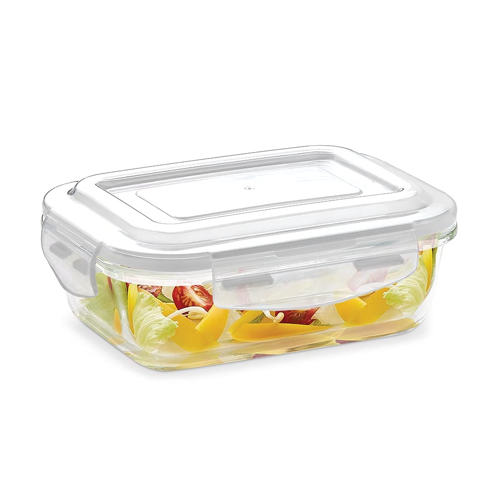 Borosil Klip N Store Rectangular Glass Storage Container | Microwave & Oven Safe | Transparent | 1 Pc