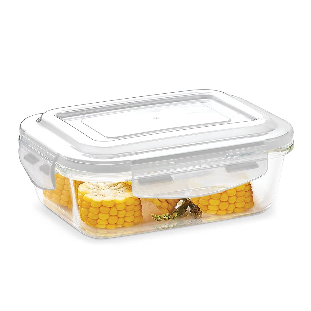 Borosil Klip N Store Rectangular Glass Storage Container | Microwave & Oven Safe | Transparent | 1 Pc