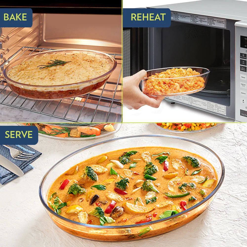 Borosil Oval Baking Dish | Microwave & Oven Safe | Transparent | 1 Pc