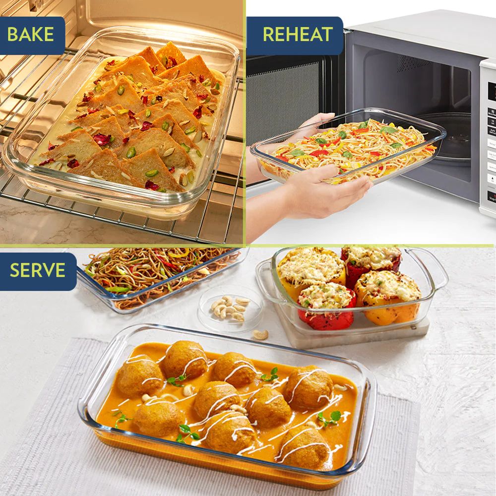 Borosil Rectangular 1500 ML Baking Dish | Microwave & Oven Safe | Transparent | 1 Pc