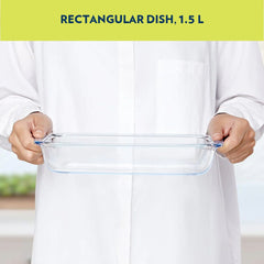 Borosil Rectangular 1500 ML Baking Dish | Microwave & Oven Safe | Transparent | 1 Pc