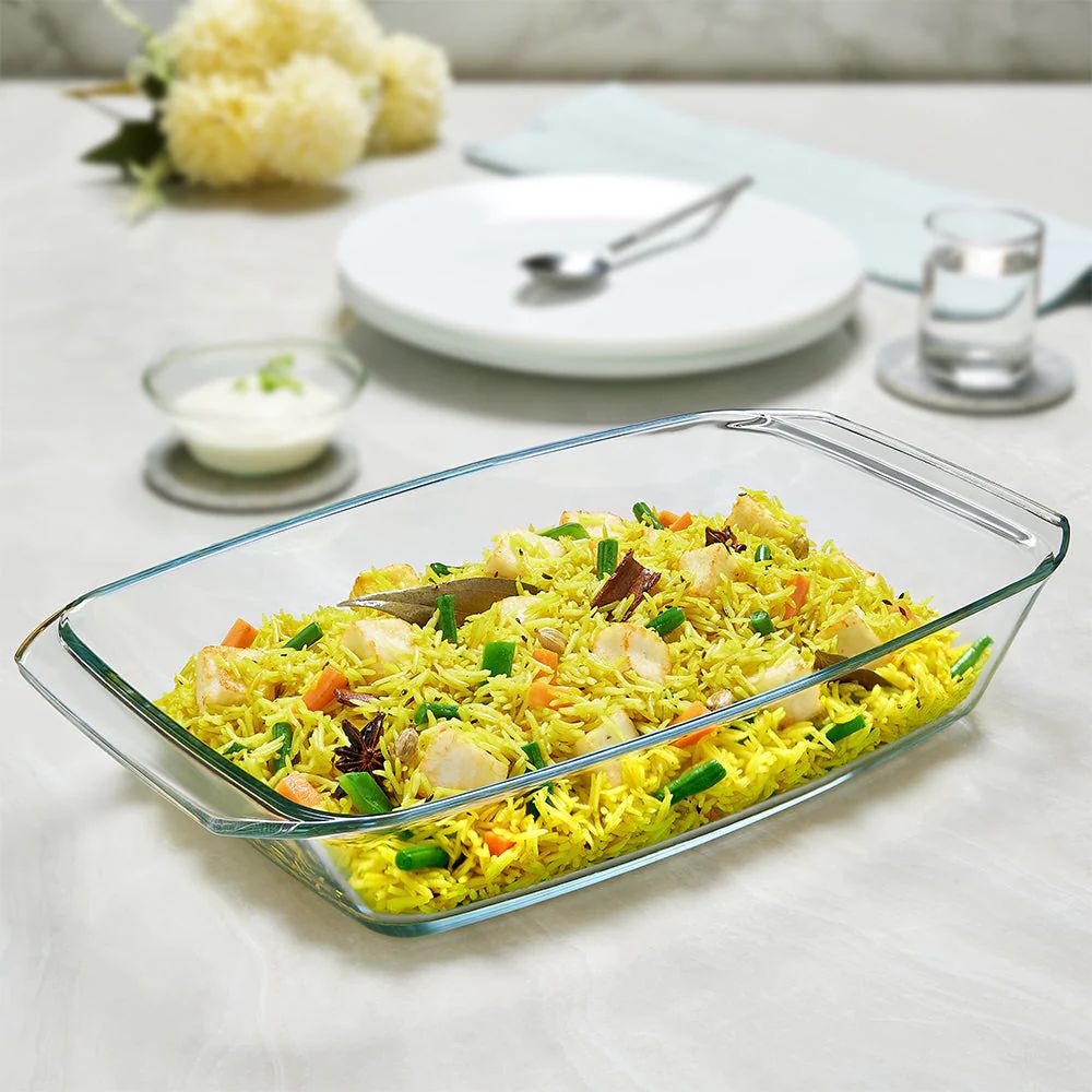 Borosil Deep Rectangular Dish | Microwave & Oven Safe | Transparent | 1 Pc
