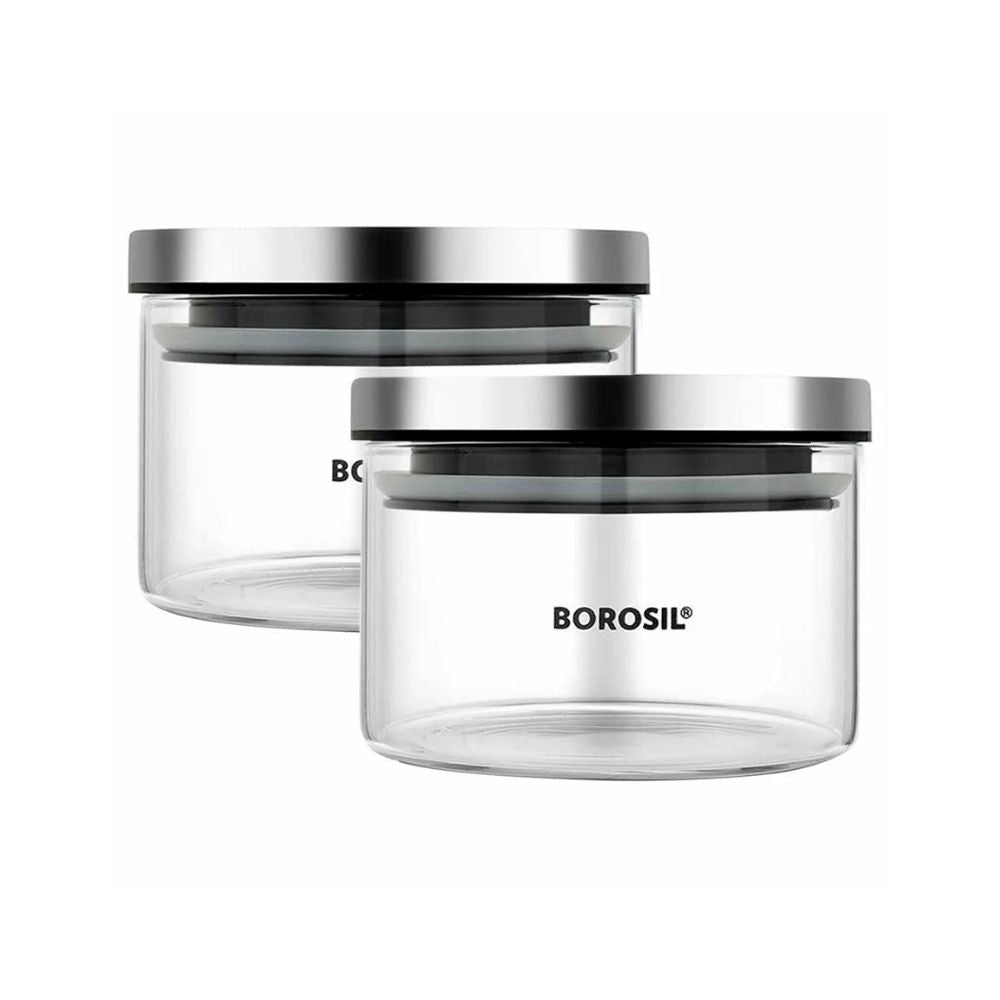 Borosil Classic 300 ML Glass Storage Jar | Transparent | Set of 2 Pcs