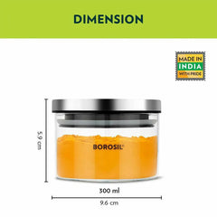Borosil Classic 300 ML Glass Storage Jar | Transparent | Set of 2 Pcs