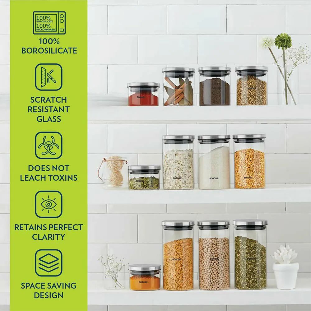 Borosil Classic 300 ML Glass Storage Jar | Transparent | Set of 2 Pcs