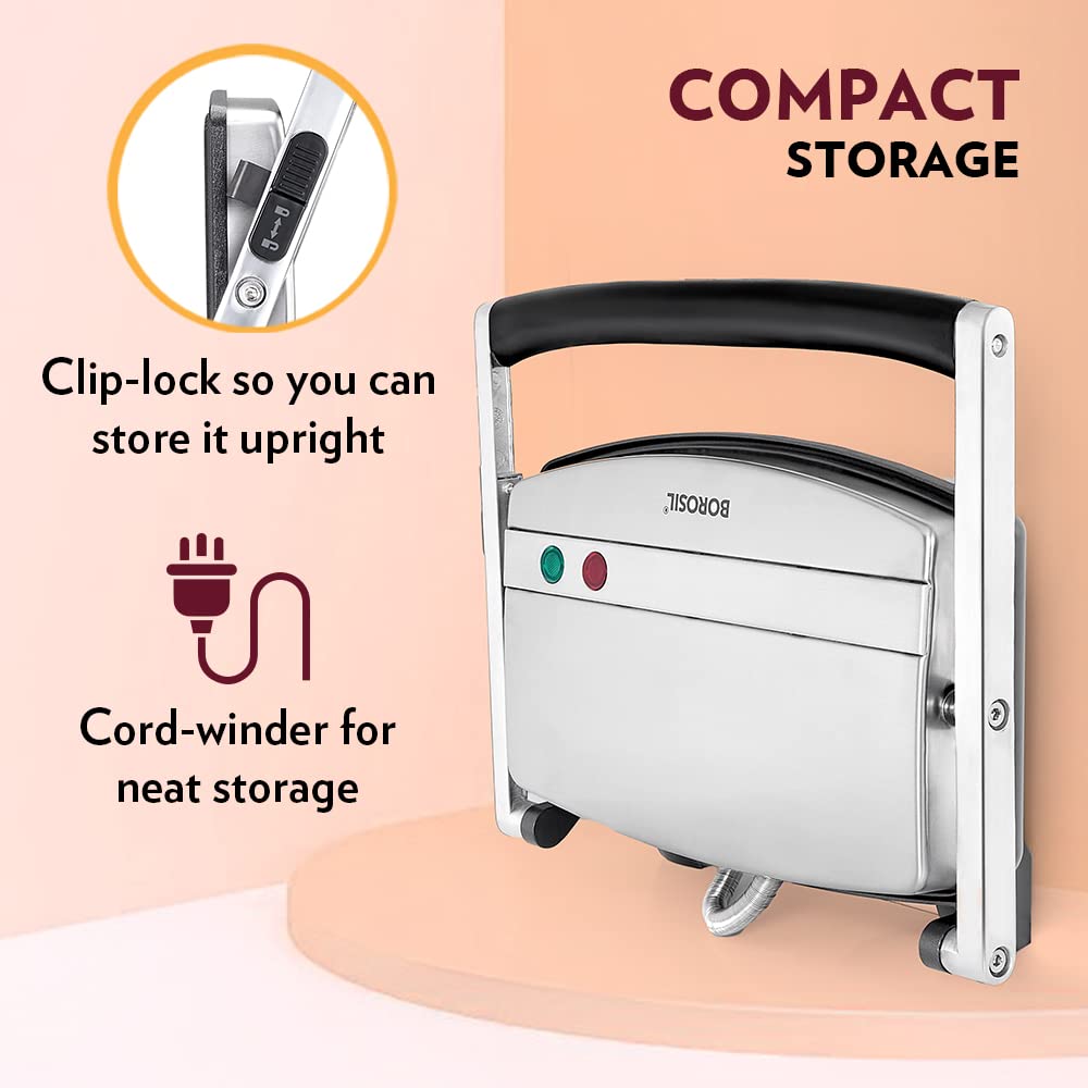 Borosil Jumbo 1000 Watts 2 Slice Grill Sandwich Maker | Grey