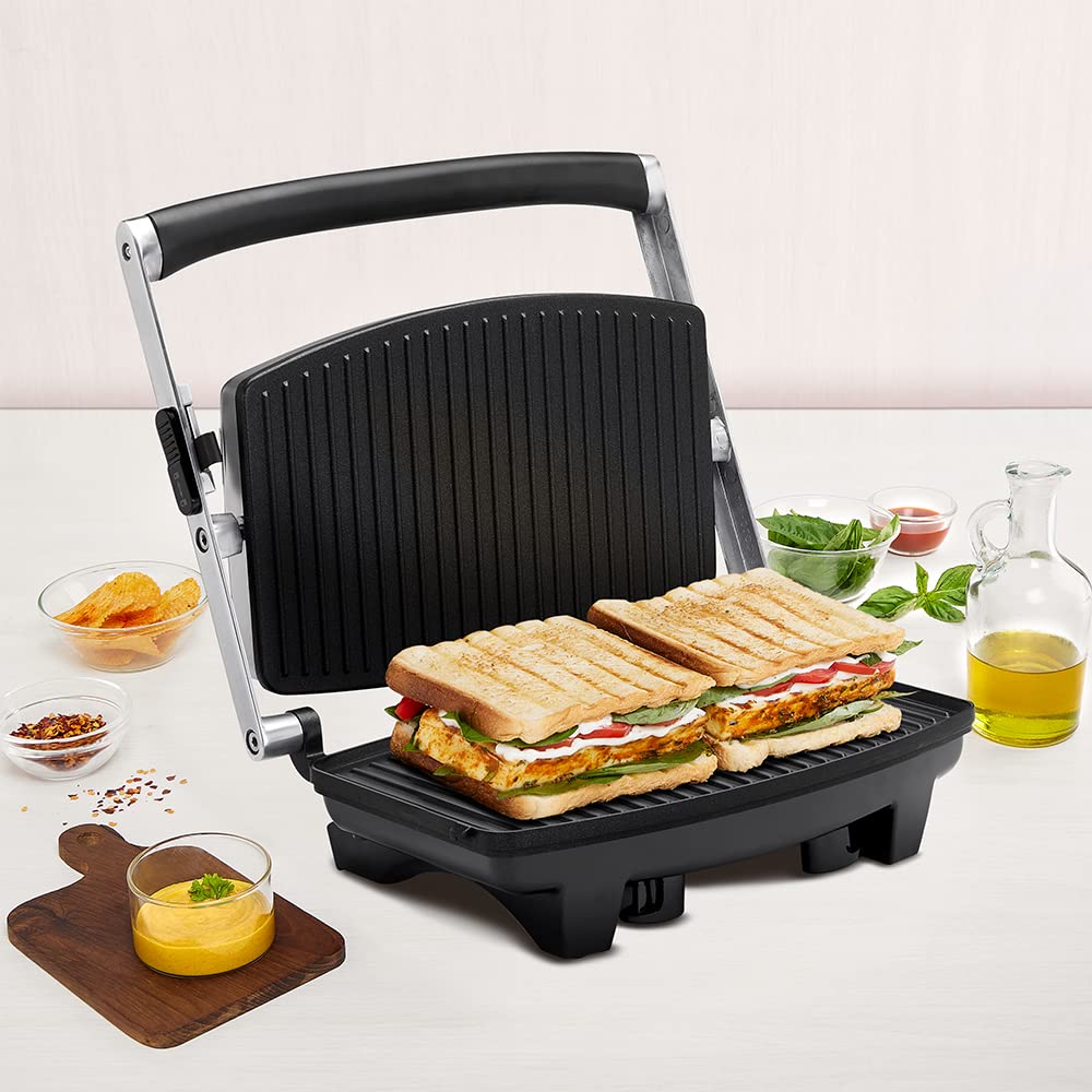 Borosil Jumbo 1000 Watts 2 Slice Grill Sandwich Maker | Grey