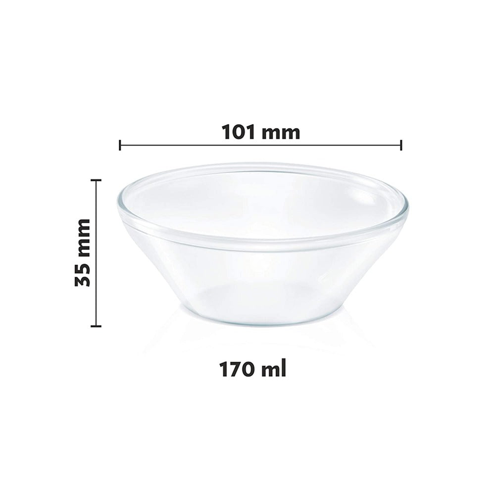 Borosil Venus 170 ML Glass Katori Set | Transparent | Set of 6 Pcs