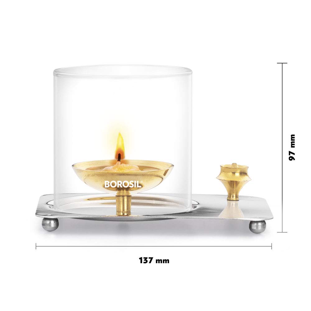 Borosil Glass Aarti Diya (Golden)