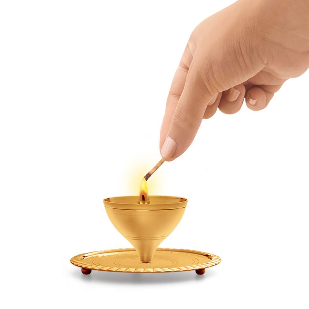 Borosil Brass Akhand Diya | Golden