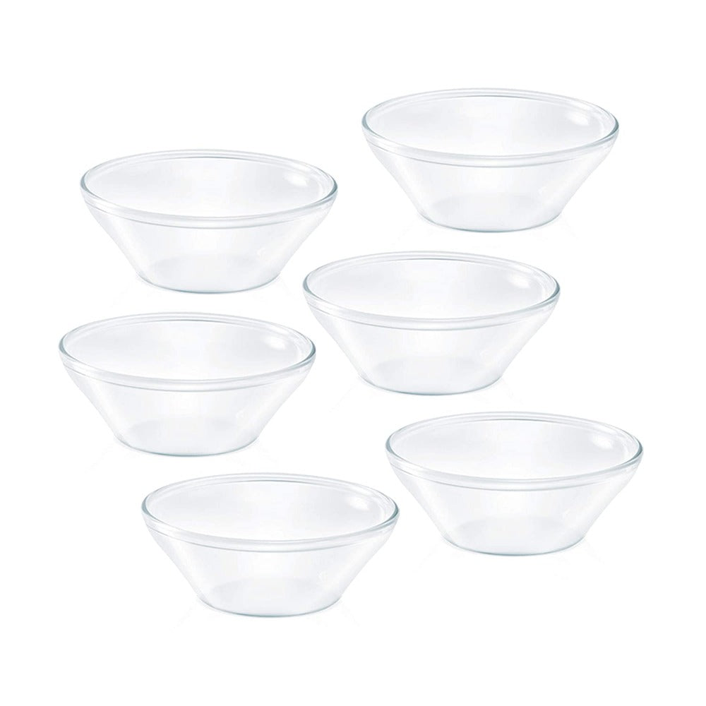 Borosil Dessert Set - 1 N 700 ML Oval Dish + 6 N 170 ML Venus Katoris | Transparent | Set of 7 Pcs
