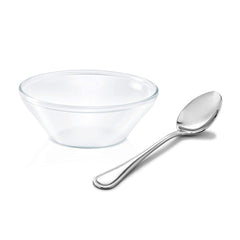Borosil Dessert Set - 1 N 700 ML Oval Dish + 6 N 170 ML Venus Katoris | Transparent | Set of 7 Pcs