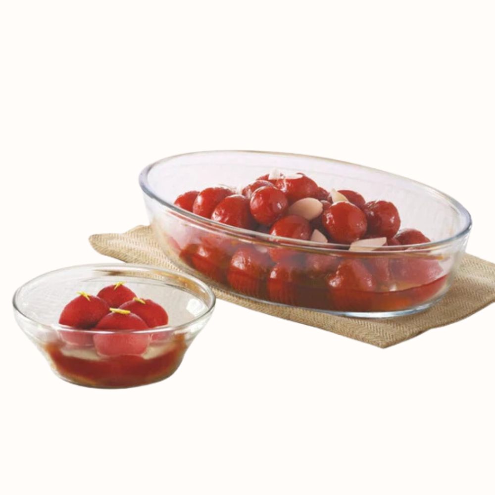 Borosil Dessert Set - 1 N 700 ML Oval Dish + 6 N 170 ML Venus Katoris | Transparent | Set of 7 Pcs