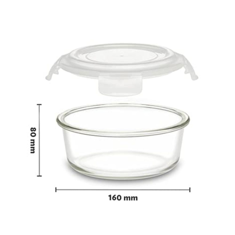 Borosil Bake N Store Set - 700 ML Oval Dish + 620 ML Klip n Store Round Container | Transparent | Set of 2 Pcs