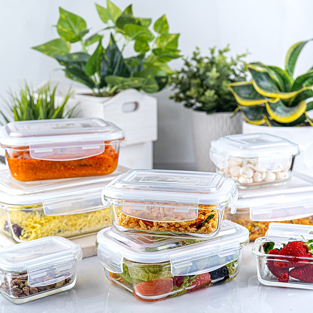 Borosil Klip n Store 320 ML Square + 400 ML Round Glass Container | Transparent | Set of 2 Pcs