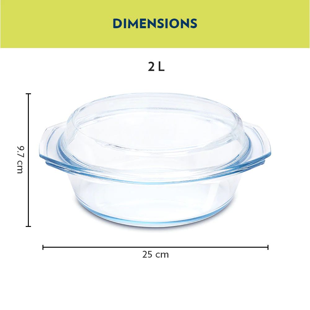 Borosil Round Casserole with Lid | Microwave Safe & Oven Safe | Transparent | 1 Pc