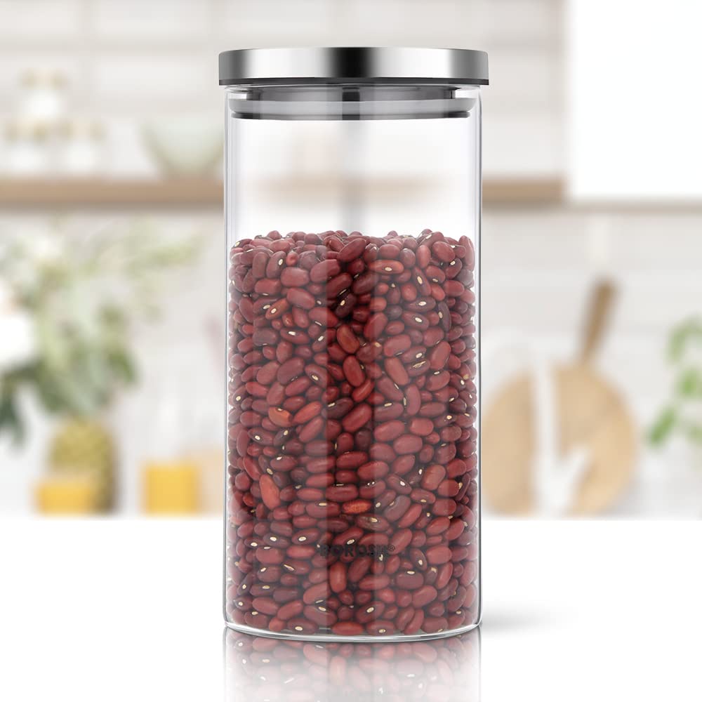 Borosil Classic Glass Storage Jar with Stainless Steel Lid | Transparent | 1 Pc