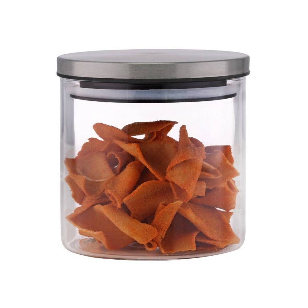 Borosil Classic 900 ML Wide Glass Storage Jar with Stainless Steel Lid | Transparent | 1 Pc