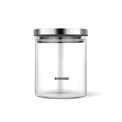 Borosil Classic 900 ML Wide Glass Storage Jar with Stainless Steel Lid | Transparent | 1 Pc