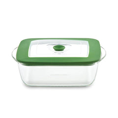 Borosil Square Dish with Green Lid | Microwave & Oven Safe | Transparent | 1 Pc