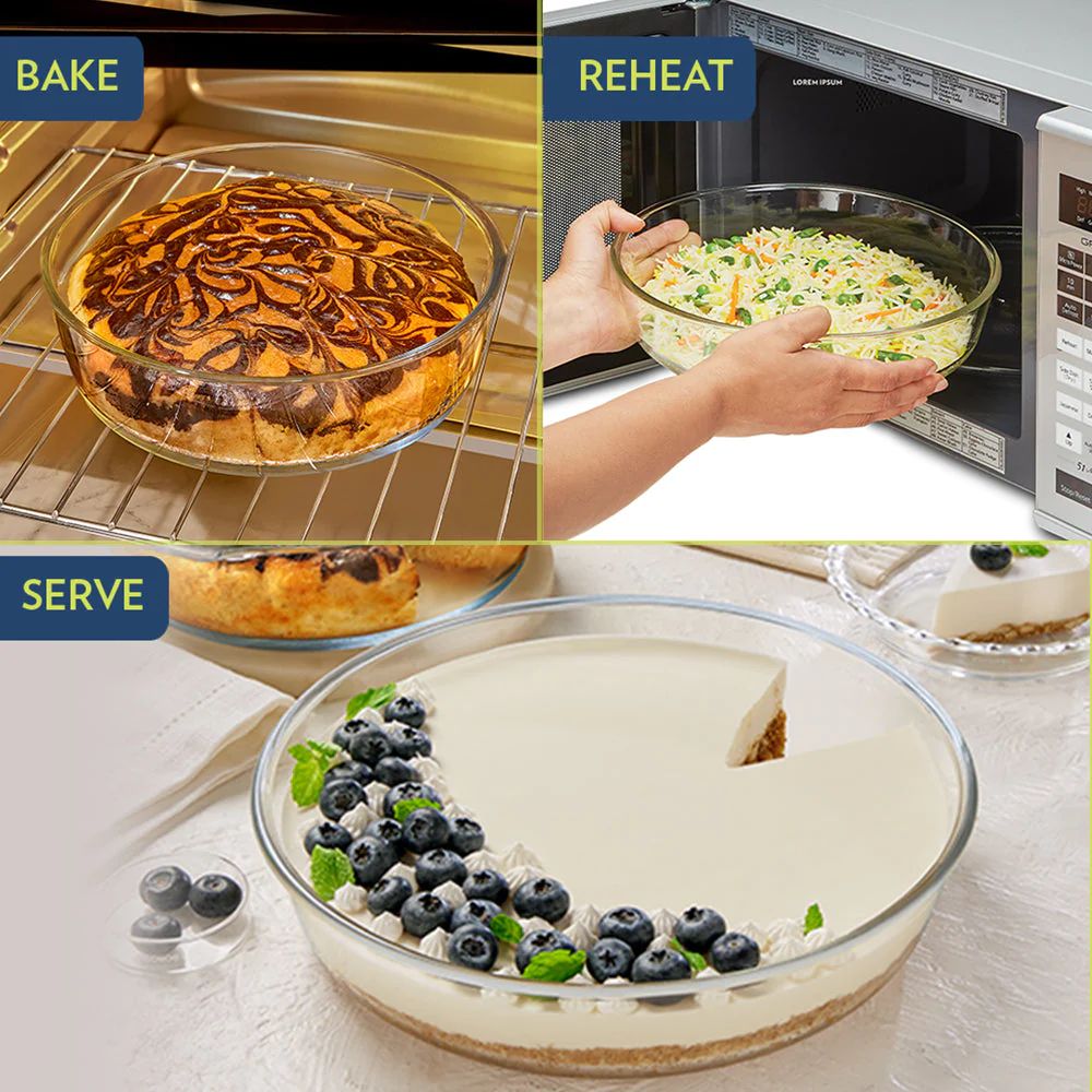 Borosil Round 2000 ML Dish | Microwave & Oven Safe | Transparent | 1 Pc