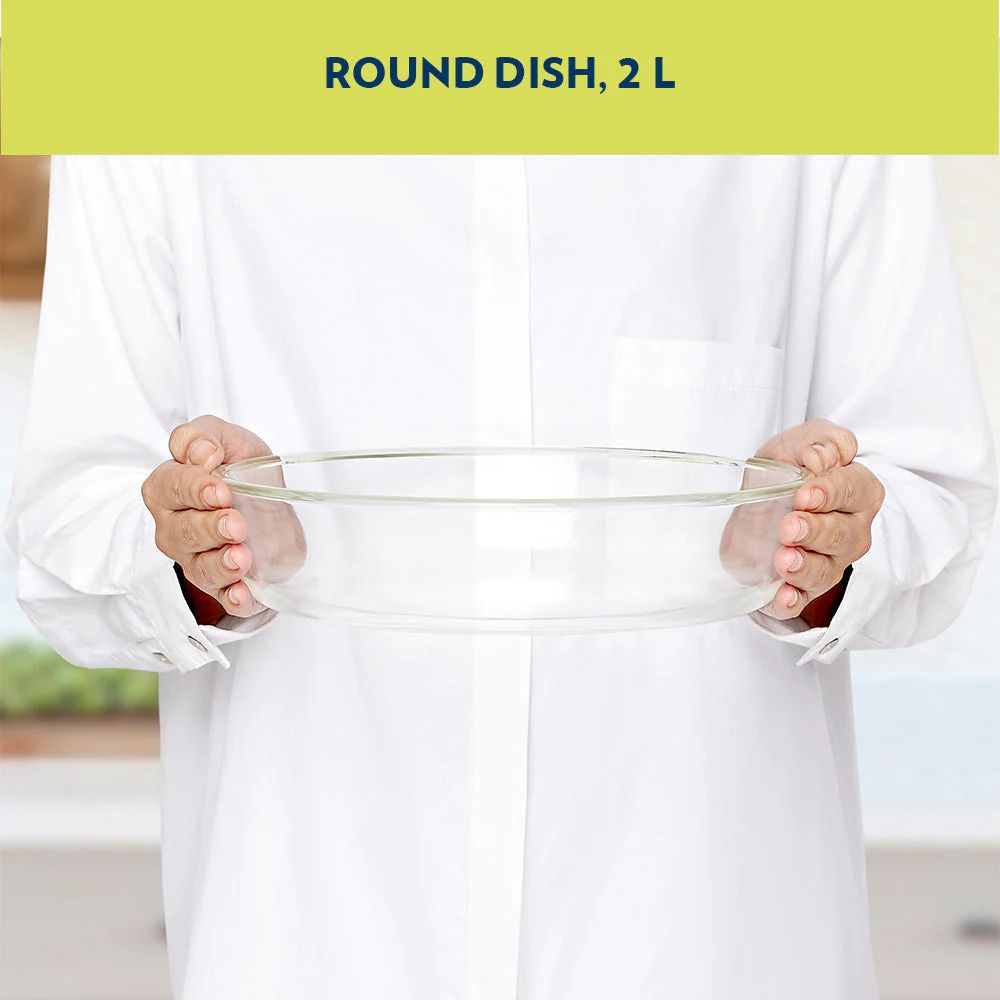 Borosil Round 2000 ML Dish | Microwave & Oven Safe | Transparent | 1 Pc