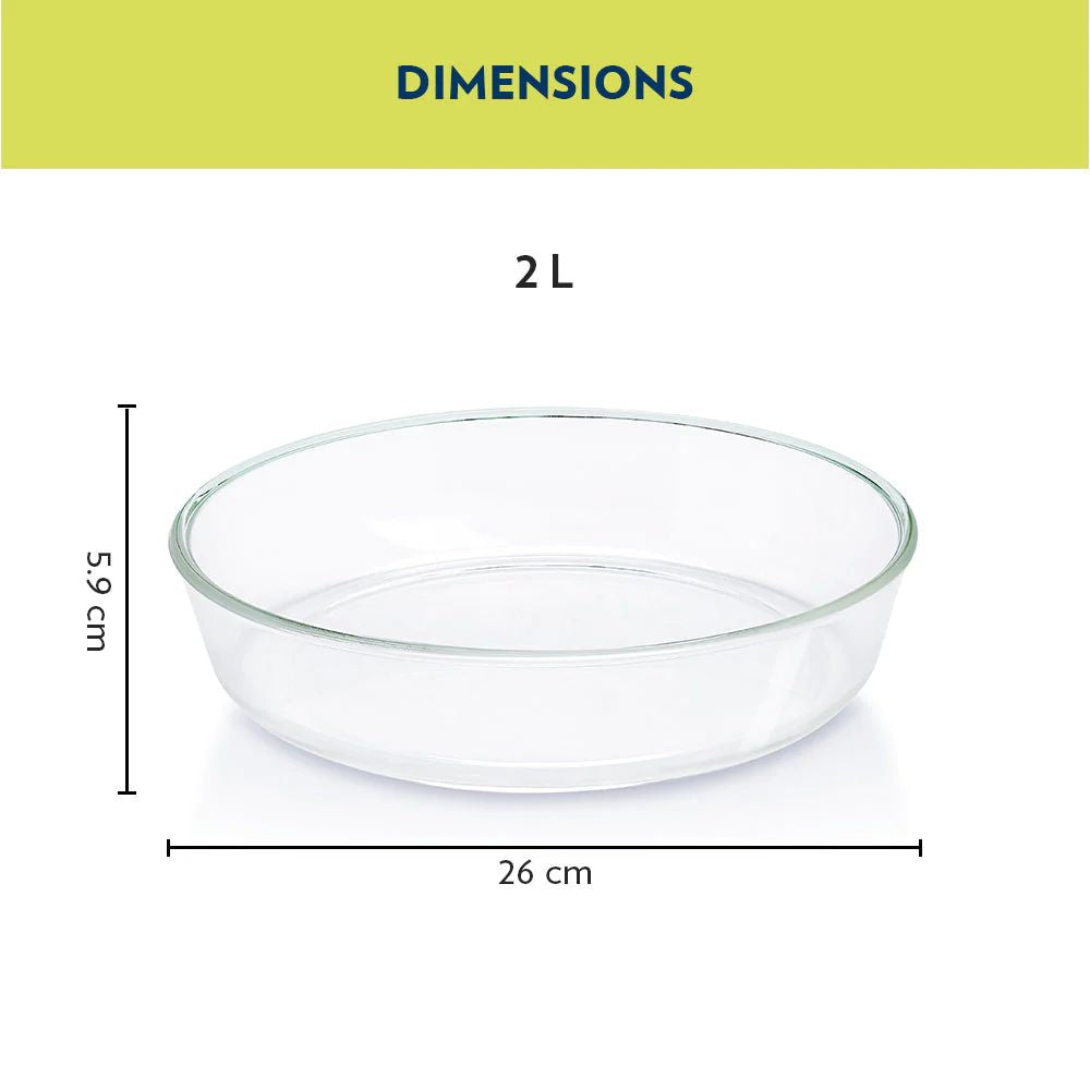 Borosil Round 2000 ML Dish | Microwave & Oven Safe | Transparent | 1 Pc
