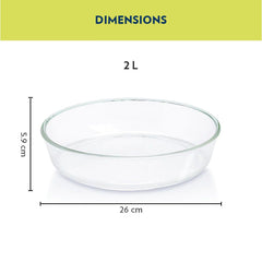 Borosil Round 2000 ML Dish | Microwave & Oven Safe | Transparent | 1 Pc