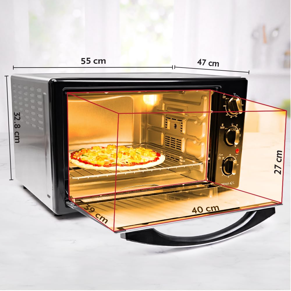 Borosil Prima 42 Litres Digital Oven Toaster & Grill | Motorized Rotisserie & Convection Heating | Silver & Black