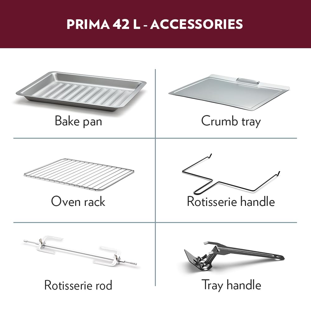 Borosil Prima 42 Litres Digital Oven Toaster & Grill | Motorized Rotisserie & Convection Heating | Silver & Black