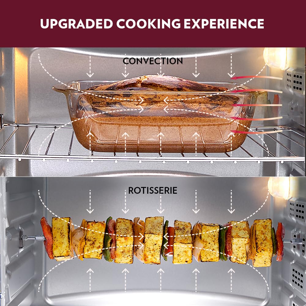 Borosil Prima 42 Litres Digital Oven Toaster & Grill | Motorized Rotisserie & Convection Heating | Silver & Black