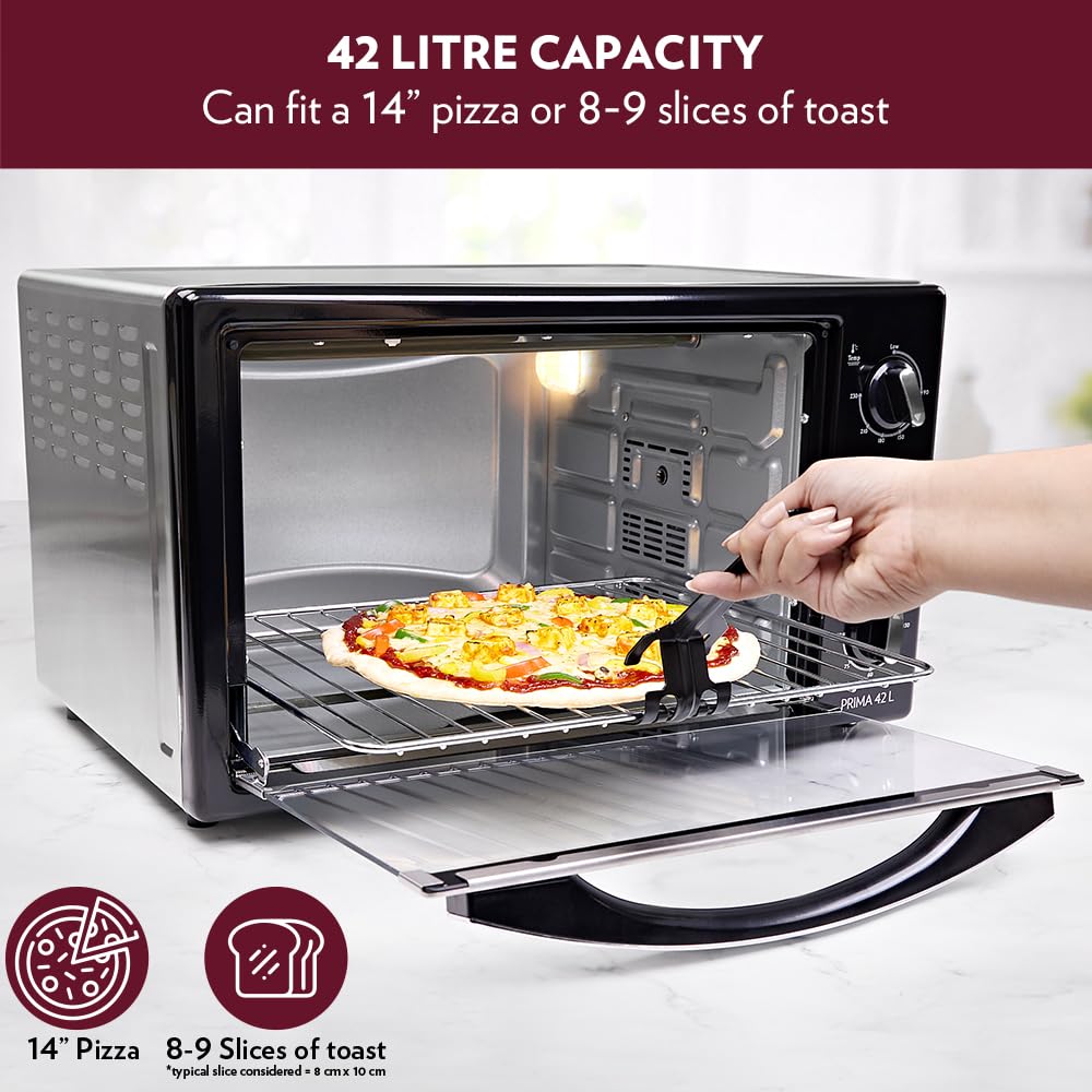 Borosil Prima 42 Litres Digital Oven Toaster & Grill | Motorized Rotisserie & Convection Heating | Silver & Black