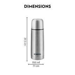 Borosil Stainless Steel Hydra Thermo Vacuum Insulated Flask | Silver & Black | 1 Pc