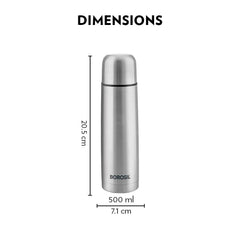Borosil Stainless Steel Hydra Thermo Vacuum Insulated Flask | Silver & Black | 1 Pc