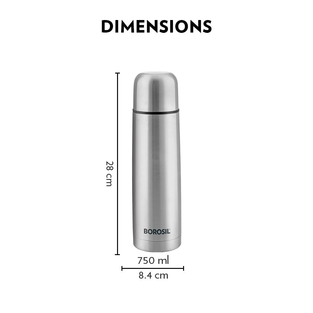 Borosil Stainless Steel Hydra Thermo Vacuum Insulated Flask | Silver & Black | 1 Pc