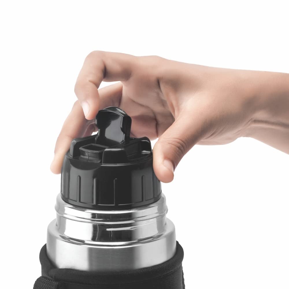 Borosil Stainless Steel Hydra Thermo Vacuum Insulated Flask | Silver & Black | 1 Pc