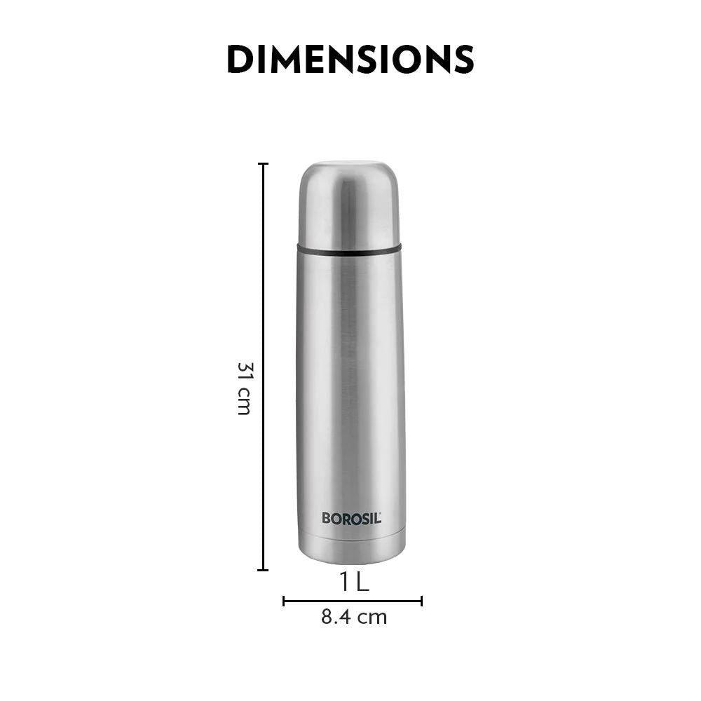 Borosil Stainless Steel Hydra Thermo Vacuum Insulated Flask | Silver & Black | 1 Pc