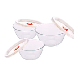 Borosil Glass Mixing Bowl with lid - Set of 3 (500 ML + 900 ML + 1.3L) Oven and Microwave Safe