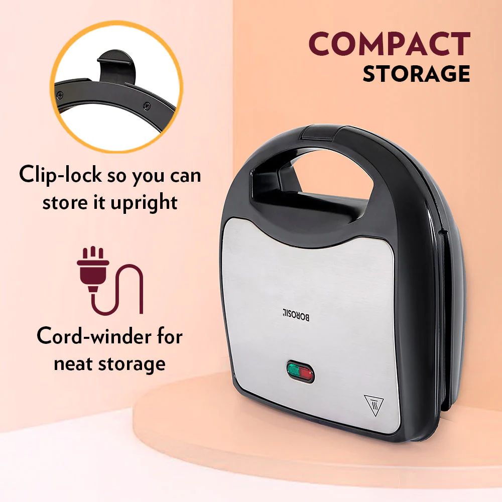 Borosil Neo 700 Watts 2 Slice Toast Sandwich Maker | Black