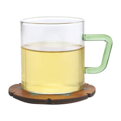 Borosil Vision Classic 190 ML Mug with Green Handle | Transparent | Set of 6 Pcs