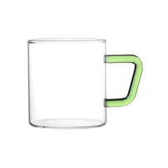 Borosil Vision Classic 190 ML Mug with Green Handle | Transparent | Set of 6 Pcs